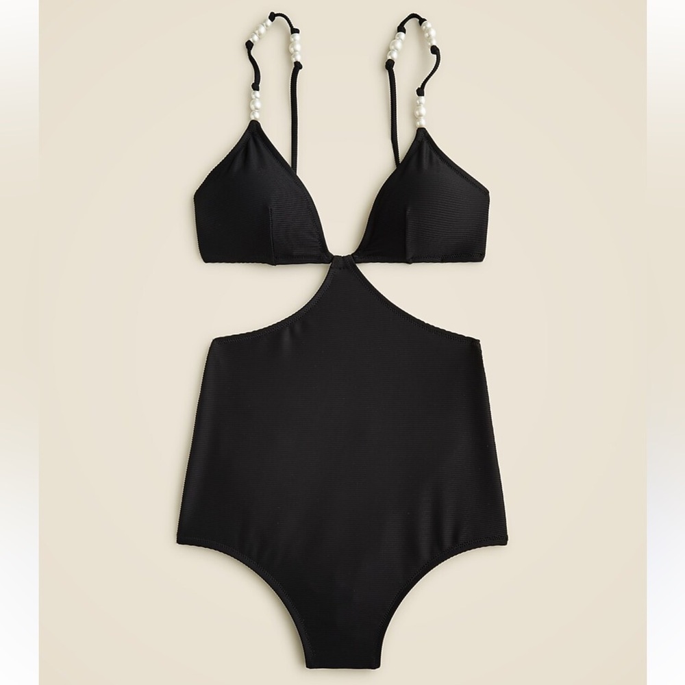 J. Crew Ribbed Cutout One-Piece Swimsuit with Pearls - Picture 4 of 7